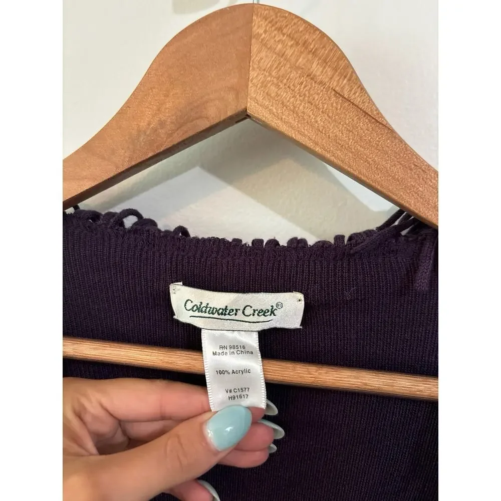 COLDWATER CREEK Knit Shawl Womens Dark Purple Fringe Sweater Wrap One Size